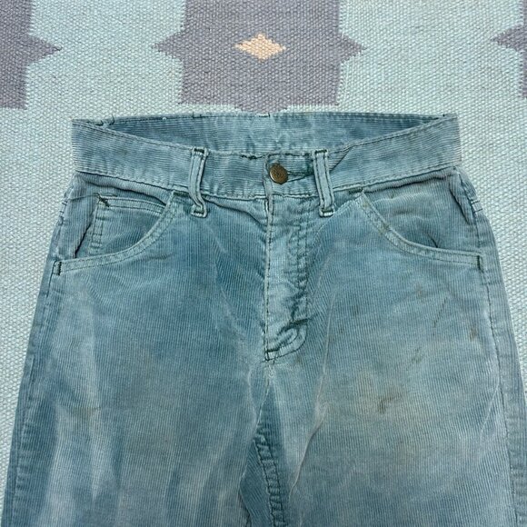 Vintage 70s corduroy bell bottom pants Lee faded turquoise distressed 25x31 - Picture 6 of 15